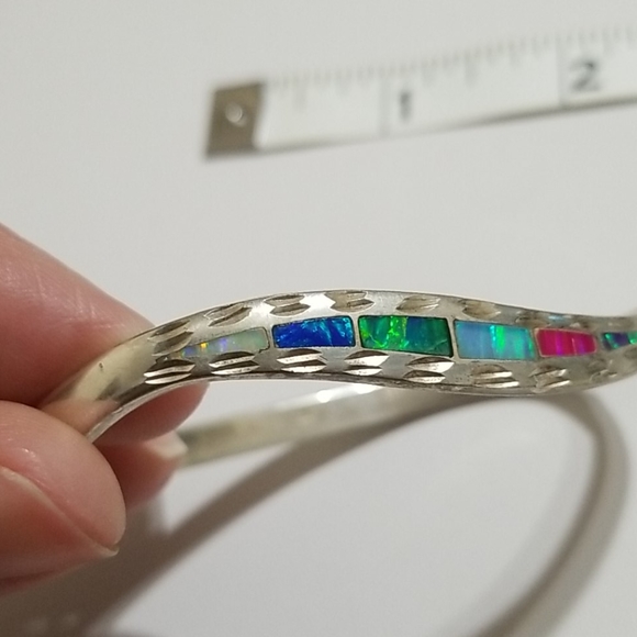 Vintage Opal Inlay Sterling Silver Cuff - Picture 5 of 7